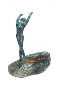 Morgengruss Bronze-Skulptur auf Naturstein